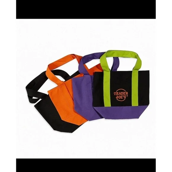 Trader Joe's Mini Tote Bag Canvas Halloween Fall Limited Edition Set of 4 NWT - Picture 2 of 2